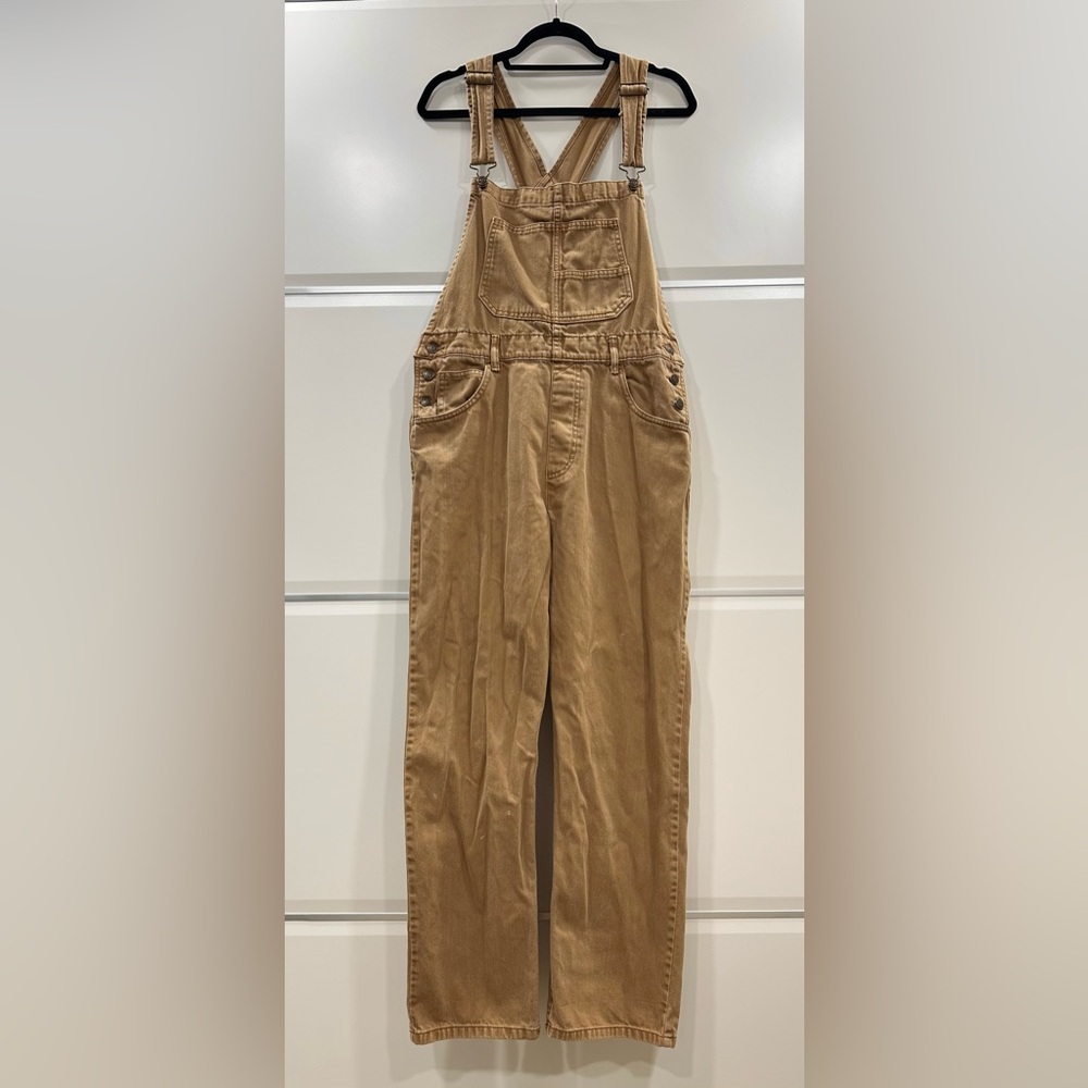 Free People Tan Denim Relaxed Fit Overalls